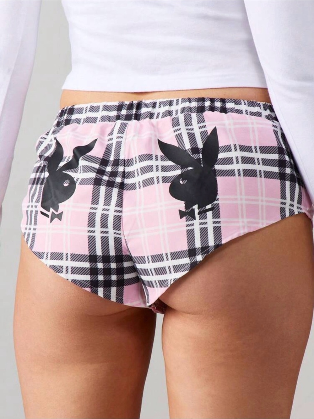 PLAYBOY Pink Plaid Bunny Logo sleep Shorts